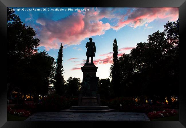 Statue on Twilight Framed Print by Juha Remes