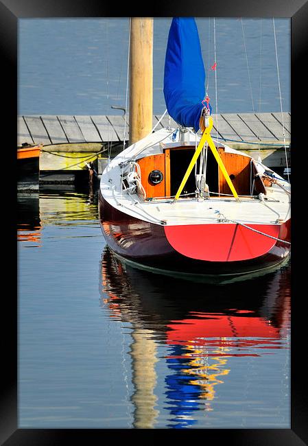 Red boat and reflections Rockland Maine USA Framed Print by Marianne Campolongo