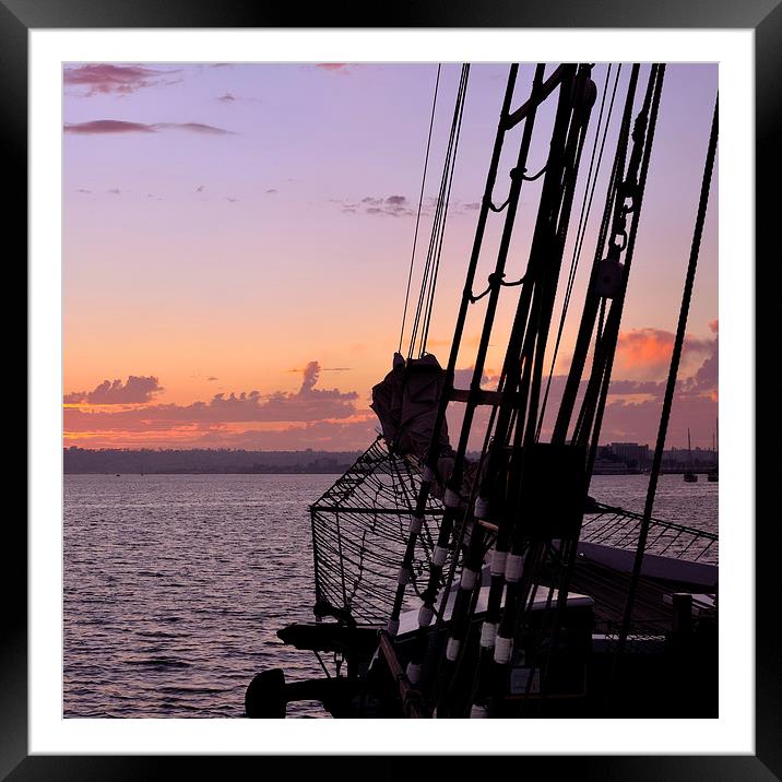 San Diego Sunset and Sailboat on the Waterfront Framed Mounted Print by Marianne Campolongo