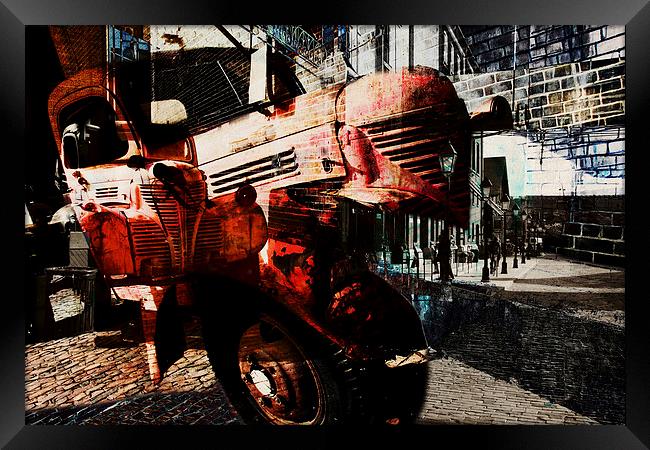 red rusted truck urban collage Framed Print by olga hutsul