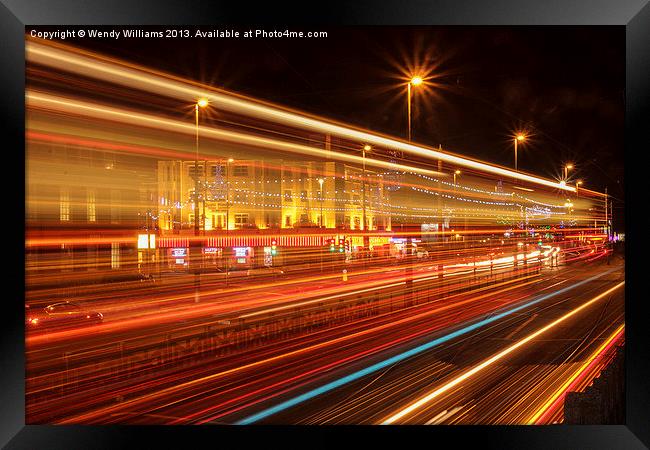 Blackpool Light Trails Framed Print by Wendy Williams CPAGB