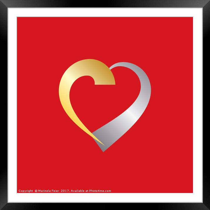 Gold and silver Valentine Heart Framed Mounted Print by Marinela Feier