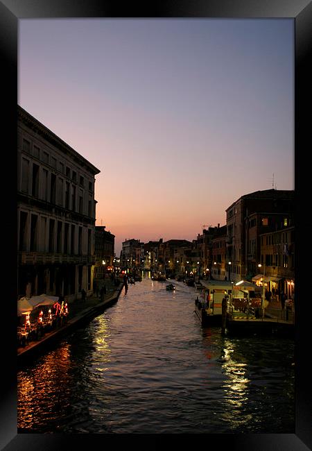 Venice Canal at Dusk Framed Print by Belinda Greb