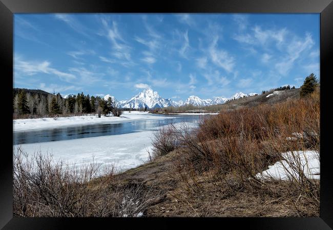 Grand Tetons from Oxbow Bend at a Distance Framed Print by Belinda Greb