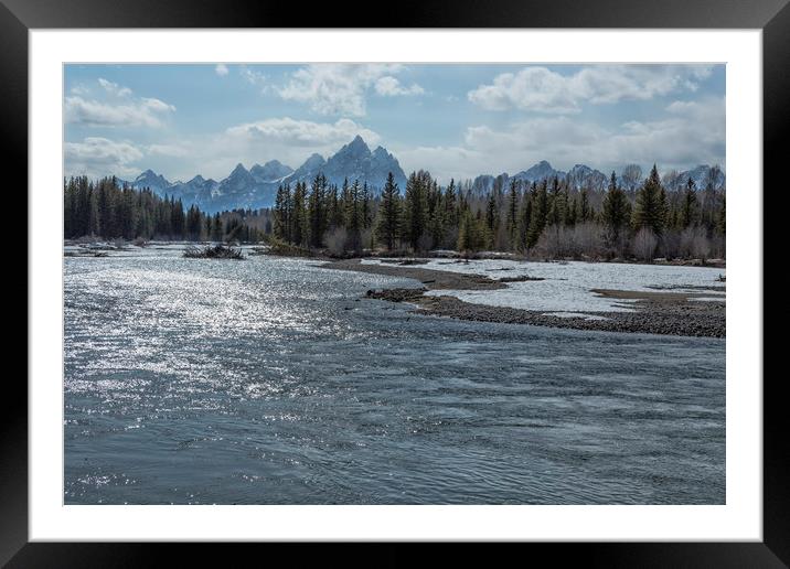 Shimmering Snake River and the Tetons Framed Mounted Print by Belinda Greb