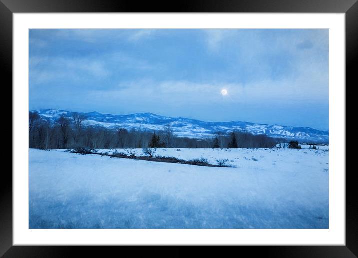 Full Moon Over a Field of Snow Framed Mounted Print by Belinda Greb