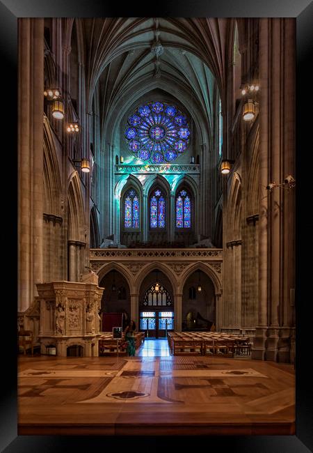 National Cathedral West Rose Stained Glass Window Framed Print by Belinda Greb
