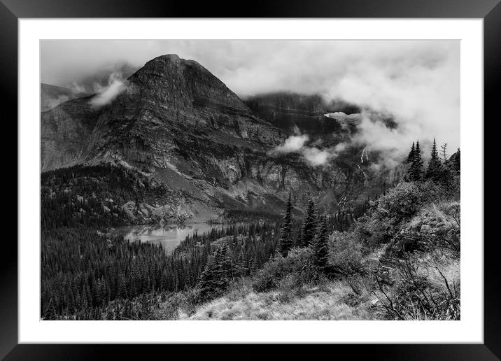 Grinnell Lake from the Trail No. 1 bw - Glacier NP Framed Mounted Print by Belinda Greb