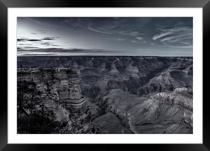 Early Evening at the Grand Canyon No. 1 bw Framed Mounted Print by Belinda Greb