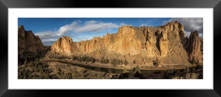 Smith Rock and Crooked River Panorama Framed Mounted Print by Belinda Greb
