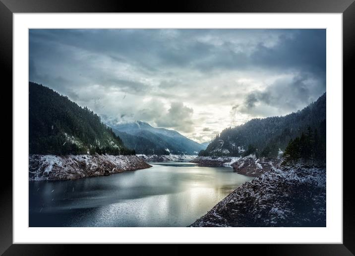 Cougar Reservoir on a Snowy Day Framed Mounted Print by Belinda Greb