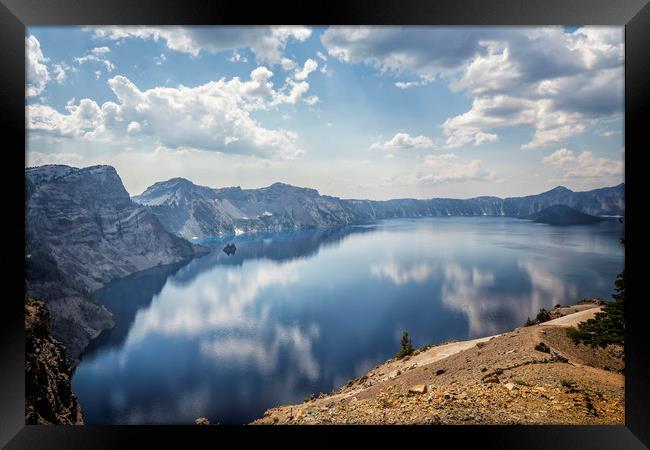 Crater Lake with a view of the Phantom Ship Framed Print by Belinda Greb