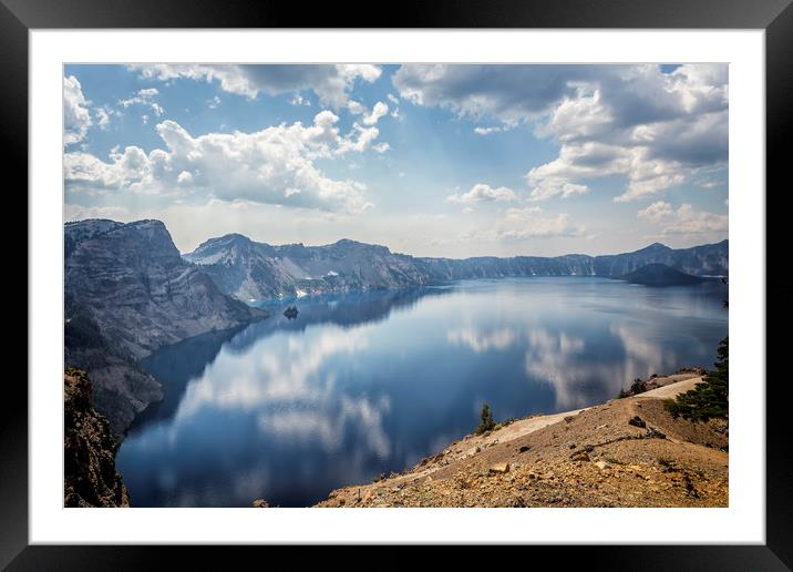 Crater Lake with a view of the Phantom Ship Framed Mounted Print by Belinda Greb