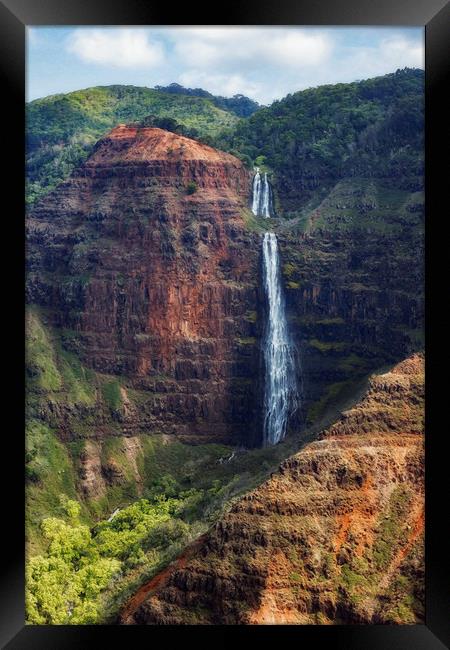 A Waterfall on the Na Pali Coast painterly Framed Print by Belinda Greb