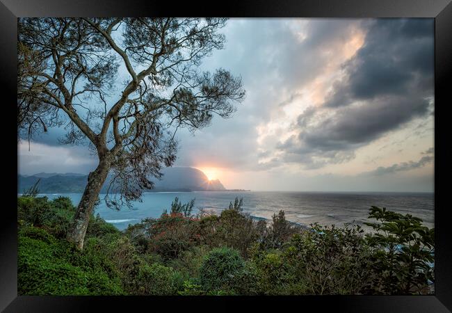 Sunset Over Hanalei Bay from St Regis Framed Print by Belinda Greb