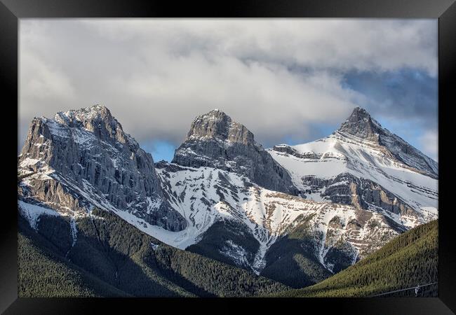 Closer View of The Three Sisters - Canadian Rockies Framed Print by Belinda Greb
