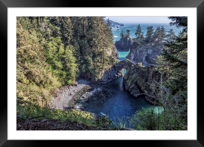 Natural Bridges on The Oregon Coast from the North Framed Mounted Print by Belinda Greb