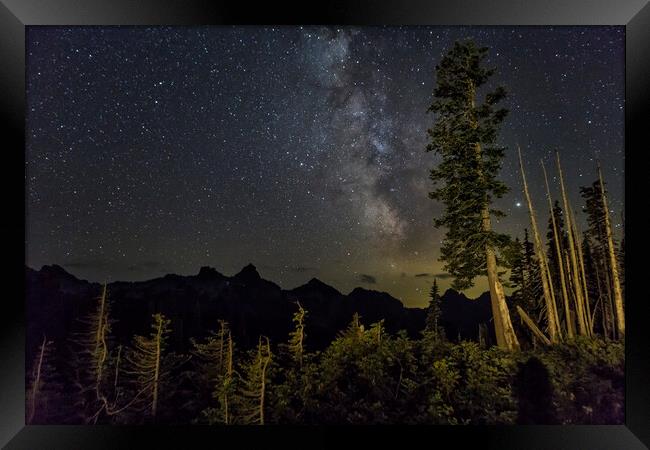 Milky Way over the Tatoosh Range at Mount Rainier Framed Print by Belinda Greb