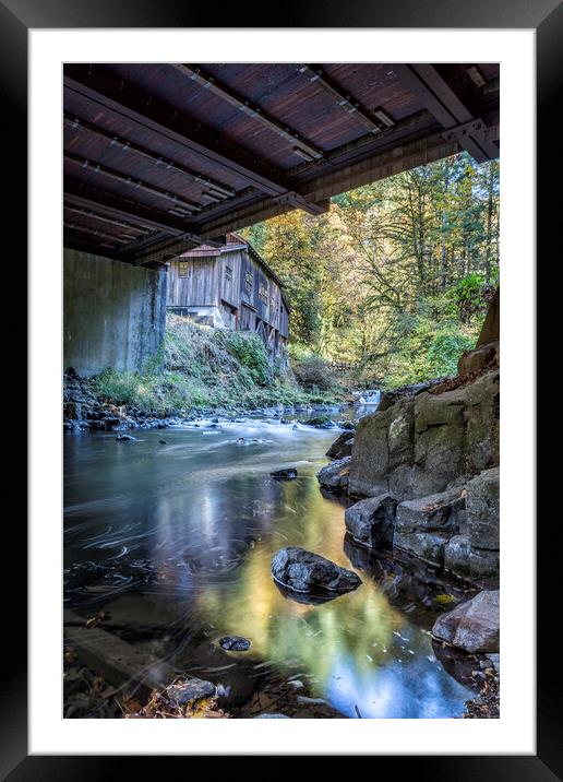 The View of Cedar Creek Grist Mill from Under The Bridge Framed Mounted Print by Belinda Greb