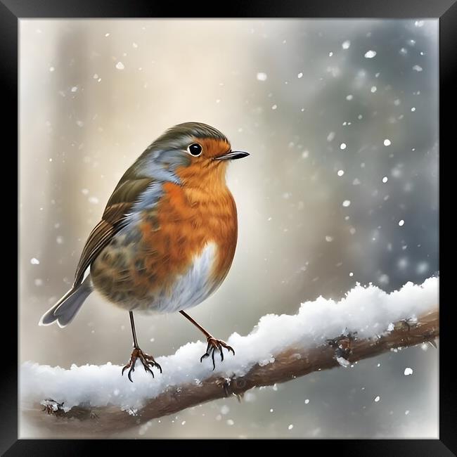 British Robin on a winter twig Framed Print by Scott Anderson