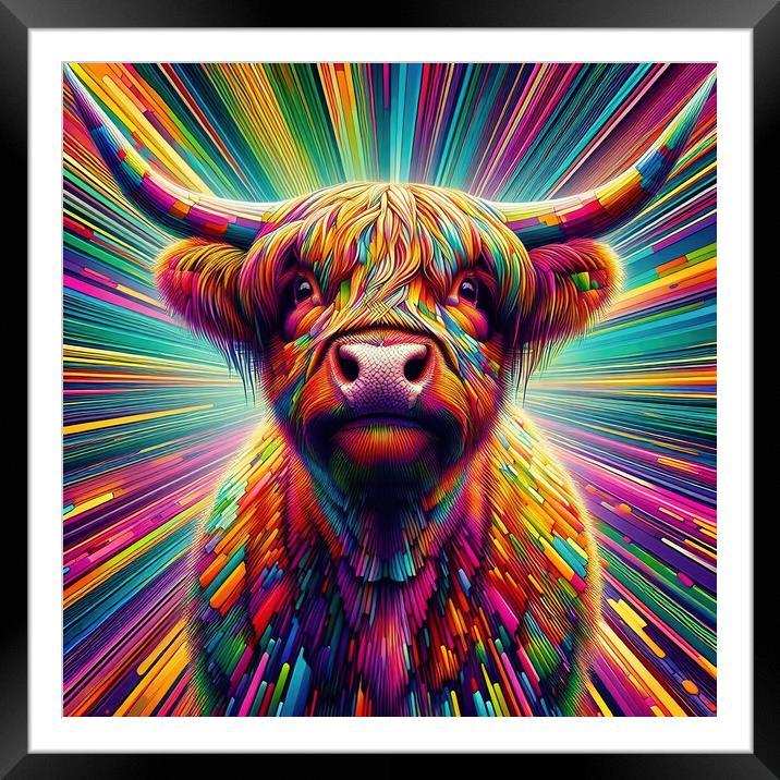Rainbow Highland Cow Framed Mounted Print by Scott Anderson
