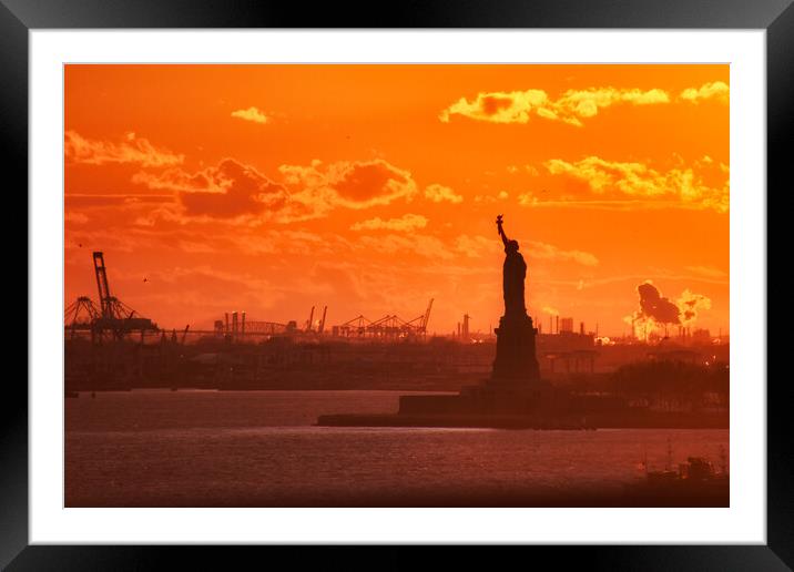 Statue of Liberty Sunset Framed Mounted Print by Scott Anderson