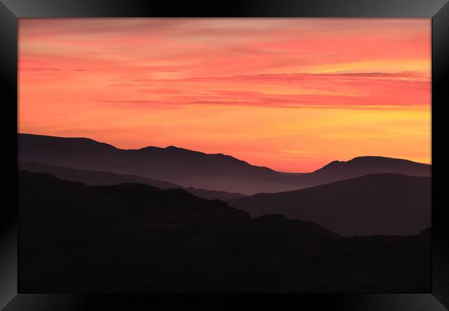 Sunset Mountain layers, The Lake District Framed Print by Dan Ward