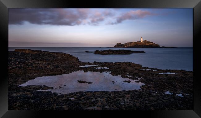 Sunrise at Godrevy Lighthouse, Cornwall Framed Print by Dan Ward