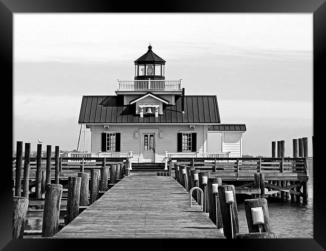  Roanoke Marshes lighthouse Black and White Framed Print by Tom and Dawn Gari