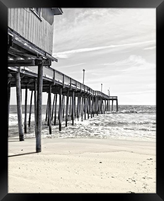  Fishing Pier in Black and White Framed Print by Tom and Dawn Gari