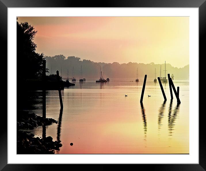  Boats In The Mist Framed Mounted Print by Tom and Dawn Gari