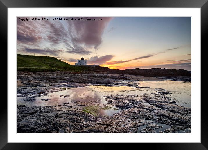 Bamburgh Lighthouse at Sunset Framed Mounted Print by David Preston