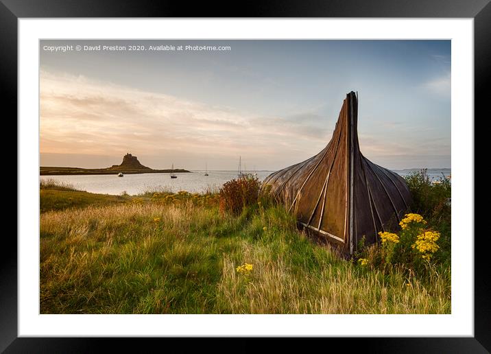 Lindisfarne Castle and boat hut, Holy Island Framed Mounted Print by David Preston