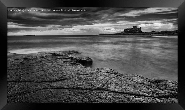 Bamburgh Castle view from Harkness Rocks Framed Print by David Preston