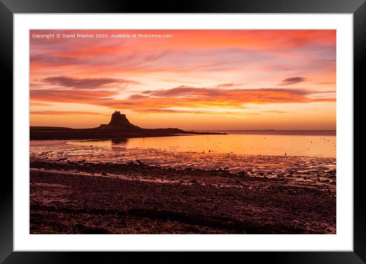 Sunrise over Lindisfarne Castle Framed Mounted Print by David Preston