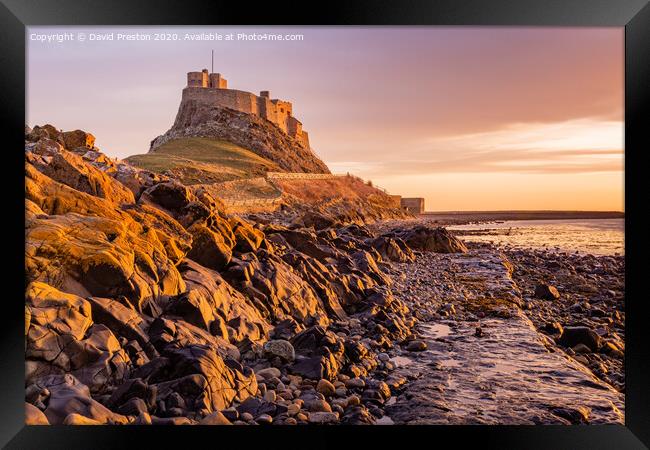 Sunrise at Lindisfarne Castle Framed Print by David Preston