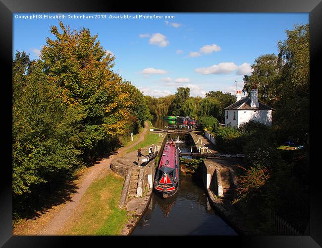 Canal Lock gates opening at Kings Langley Framed Print by Elizabeth Debenham