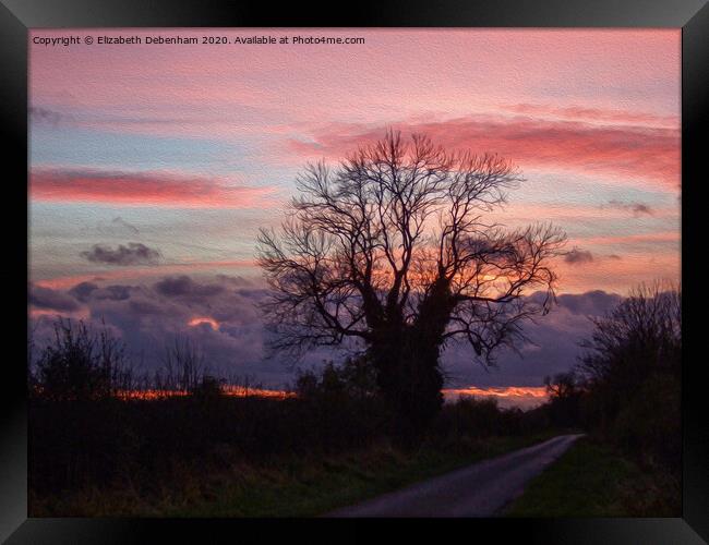 Pink and grey sunset in Lincolnshire Framed Print by Elizabeth Debenham