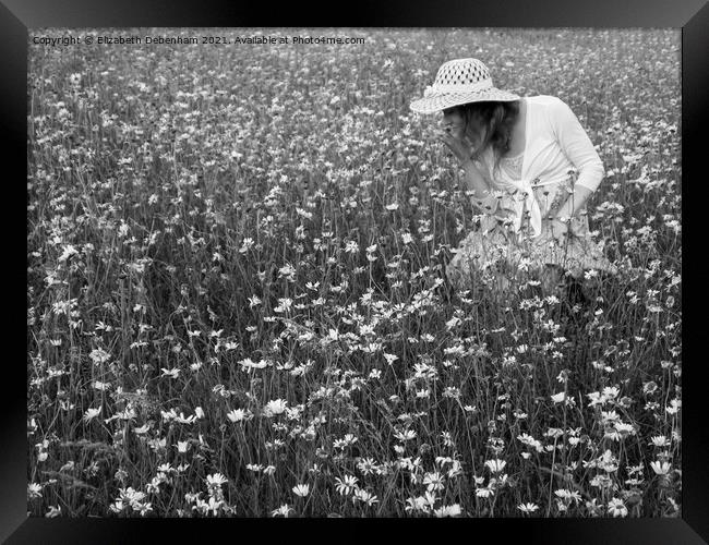 Young woman in a straw hat among daisies Framed Print by Elizabeth Debenham