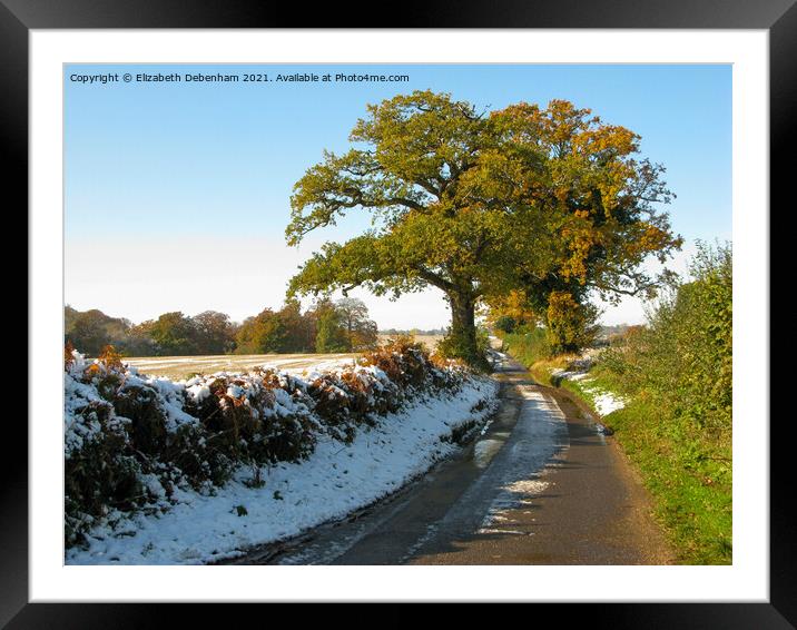 Two Oak Trees in Autumn Snow. Framed Mounted Print by Elizabeth Debenham