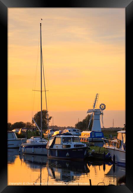 Thurne mill Norfolk at sunset Framed Print by Chris Warren