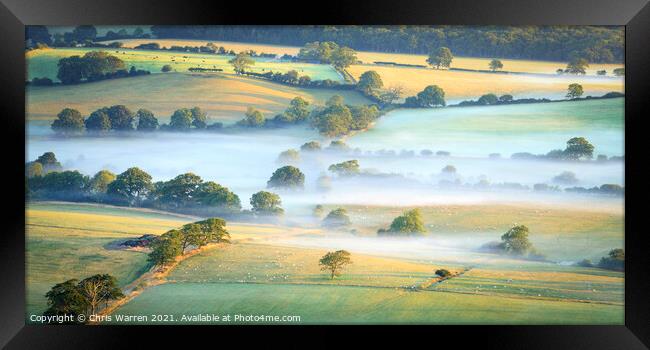 Early morning mist over the fields  Framed Print by Chris Warren
