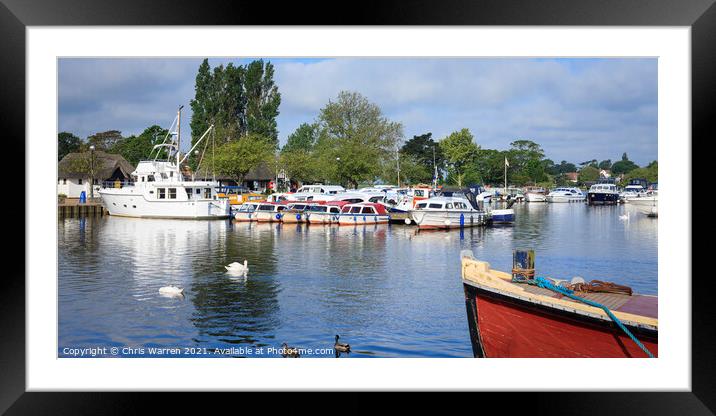 Boats moored at Oulten Broad near Lowestoft Suffol Framed Mounted Print by Chris Warren