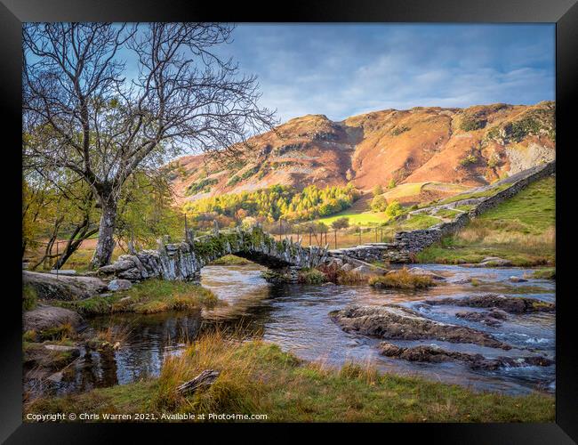 Slater Bridge Little Langdale Cumbria in Autumn Framed Print by Chris Warren