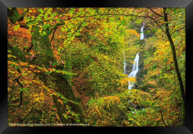 Stock Ghyll Force Lake District in Autumn colour Framed Print by Chris Warren