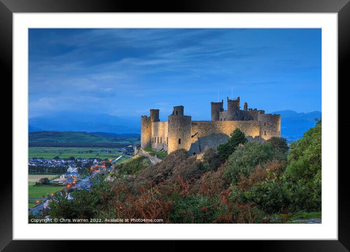 Harlech Castle Gwynedd Wales at twilight Framed Mounted Print by Chris Warren
