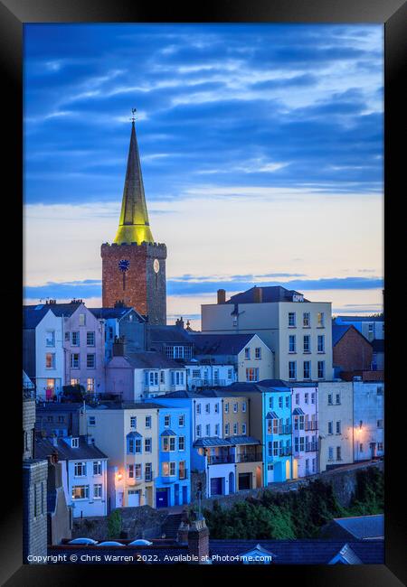 Tenby town in the evening light Pembrokeshire Wale Framed Print by Chris Warren