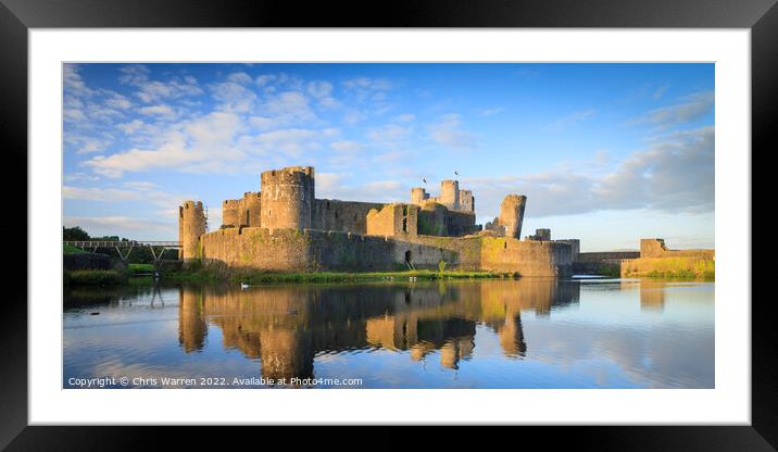 Caerphilly Castle with reflection  Framed Mounted Print by Chris Warren