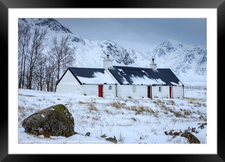 Black rock cottage Glencoe  Scotland in winter Framed Mounted Print by Chris Warren