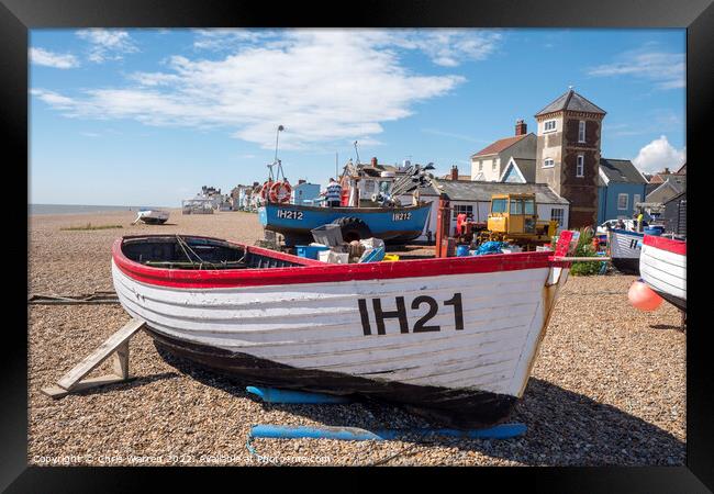 Boats on the shingle beach at Aldeburgh Suffolk  Framed Print by Chris Warren